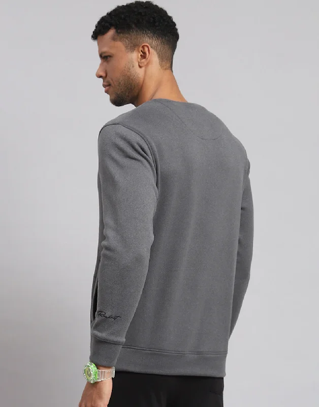 Men Grey Solid Round Neck Full Sleeve Sweatshirt