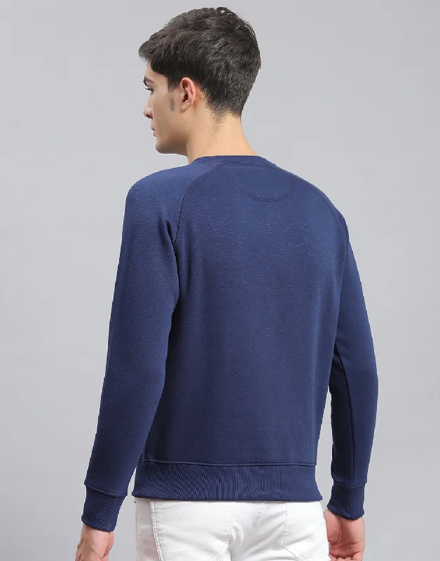 Men Navy Blue Printed Round Neck Full Sleeve Sweatshirt