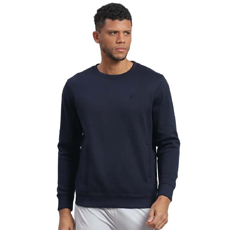 Men Navy Blue Solid Round Neck Full Sleeve Sweatshirt