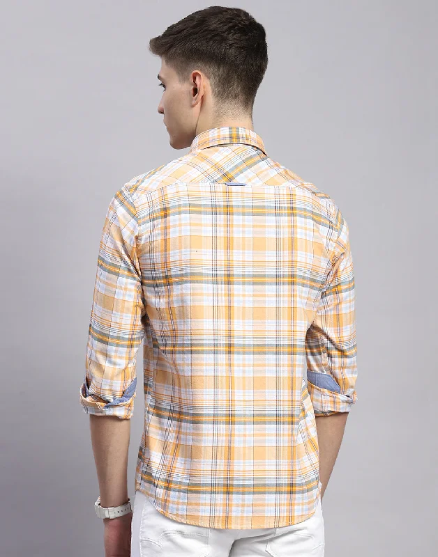 Men Orange Check Collar Full Sleeve Shirt