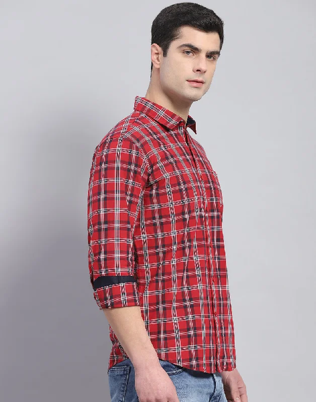 Men Red Check Collar Full Sleeve Shirt