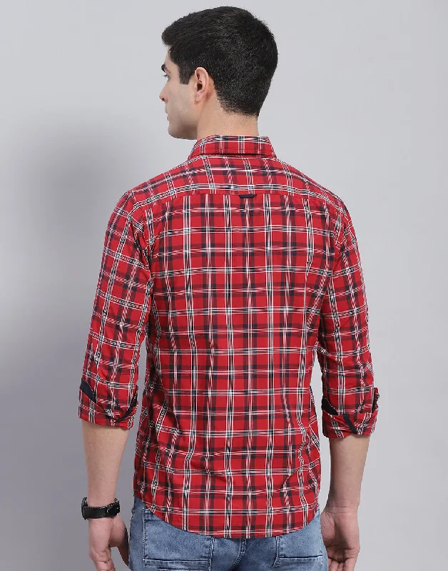 Men Red Check Collar Full Sleeve Shirt