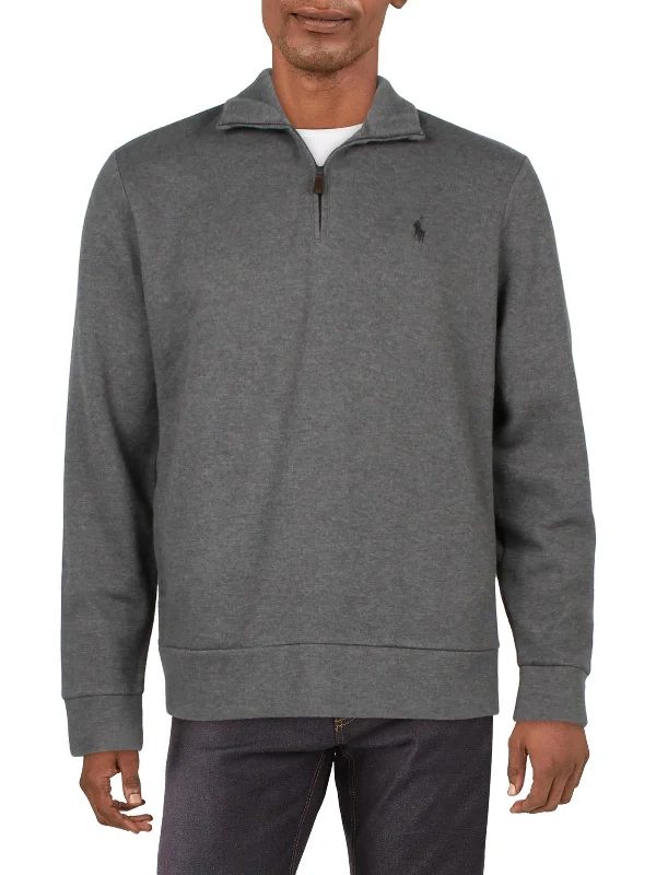 Mens Heathered Knit 3/4 Zip Pullover