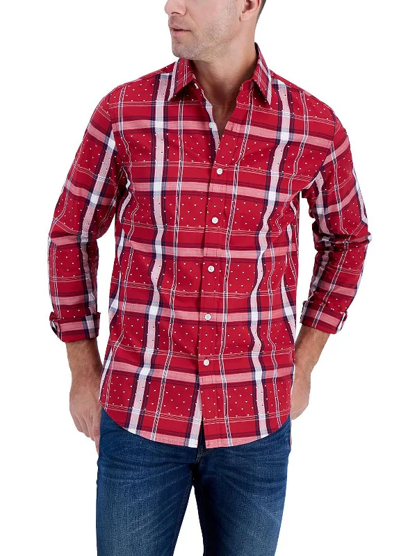 Mens Plaid Stretch Button-Down Shirt