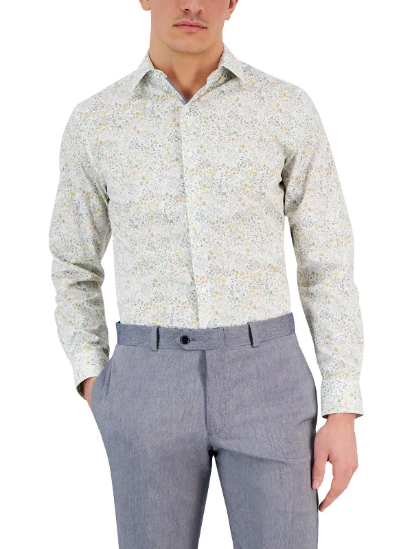 Mens Printed Stretch Button-Down Shirt