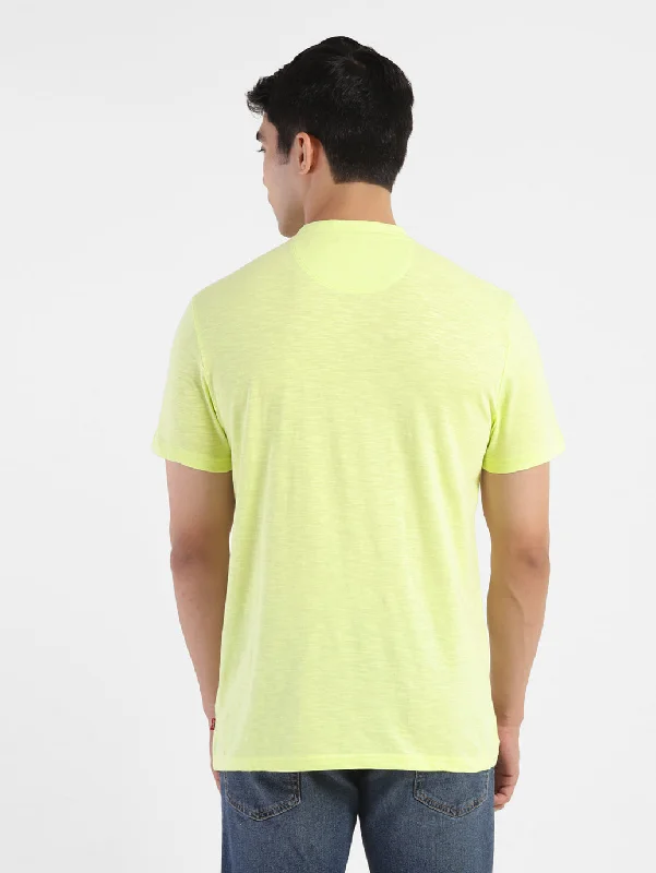 Men's Self Design Henley T-shirt Yellow