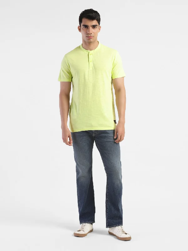 Men's Self Design Henley T-shirt Yellow