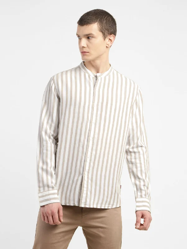 Men's Striped Band Neck Shirt