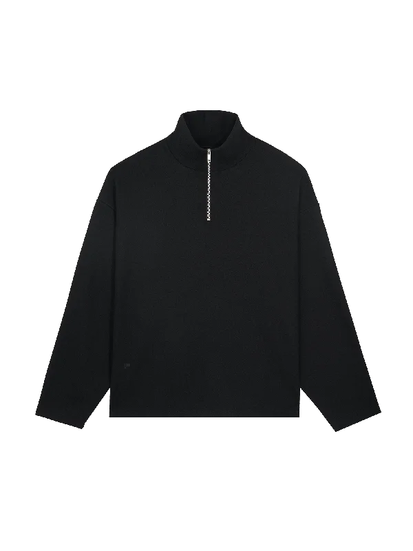 Men's Recycled Wool Jersey Half-Zip Sweater—black