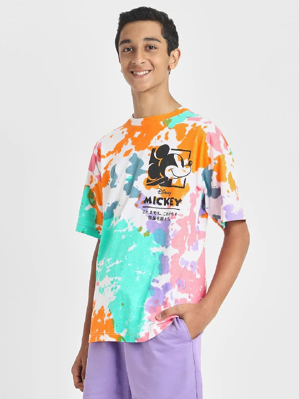 Mickey White Oversized Tie Die Printed Boys T-shirt