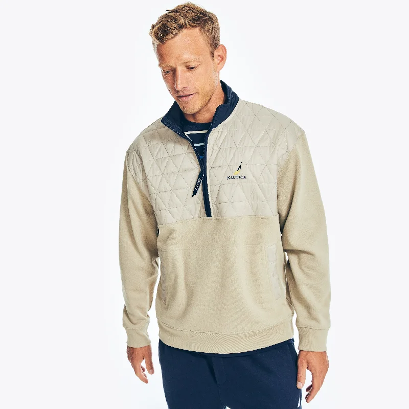 Nautica Mens Quilted Mixed Media Fleece Pullover