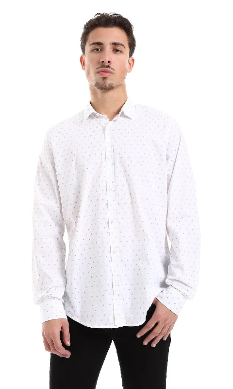 O163814 White & Grey Self Patterned Buttoned Down Shirt