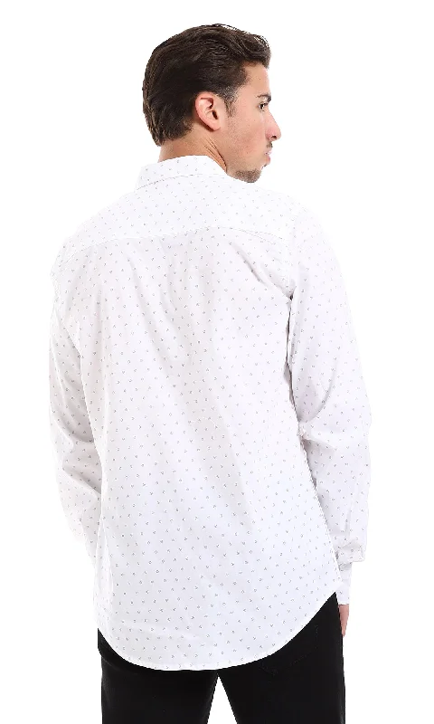 O163814 White & Grey Self Patterned Buttoned Down Shirt