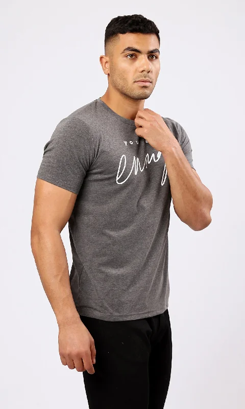 O182208 Printed ""You Are Enough"" Heather Dark Grey Tee