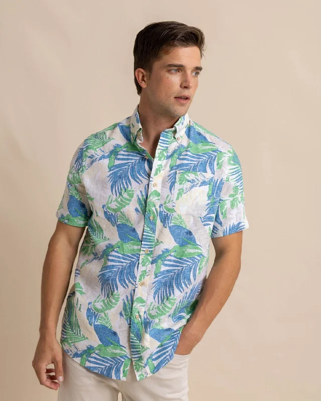 Paradise Palms Linen Rayon Short Sleeve Sport Shirt