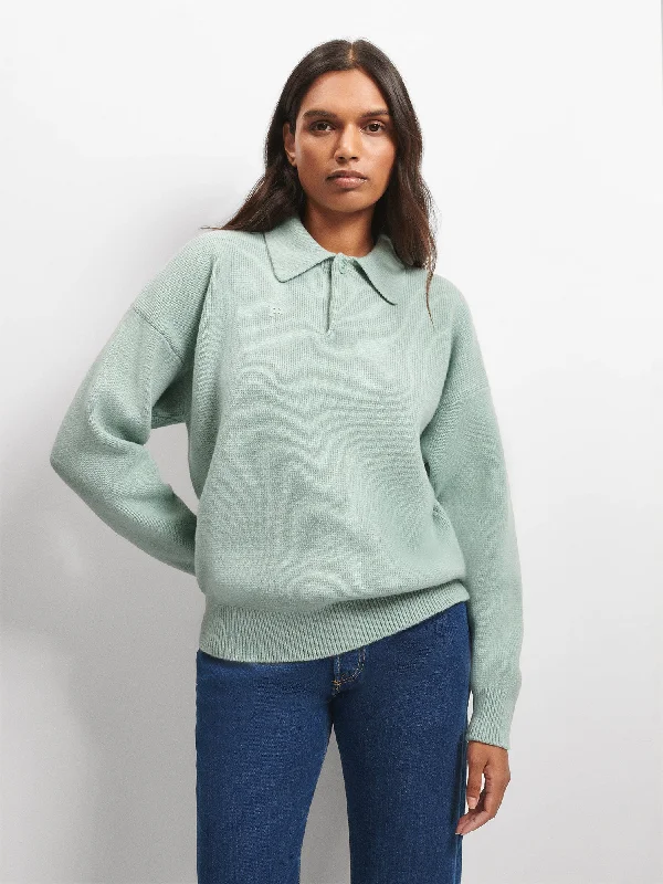 Recycled Cashmere Polo Sweater—eucalyptus blue