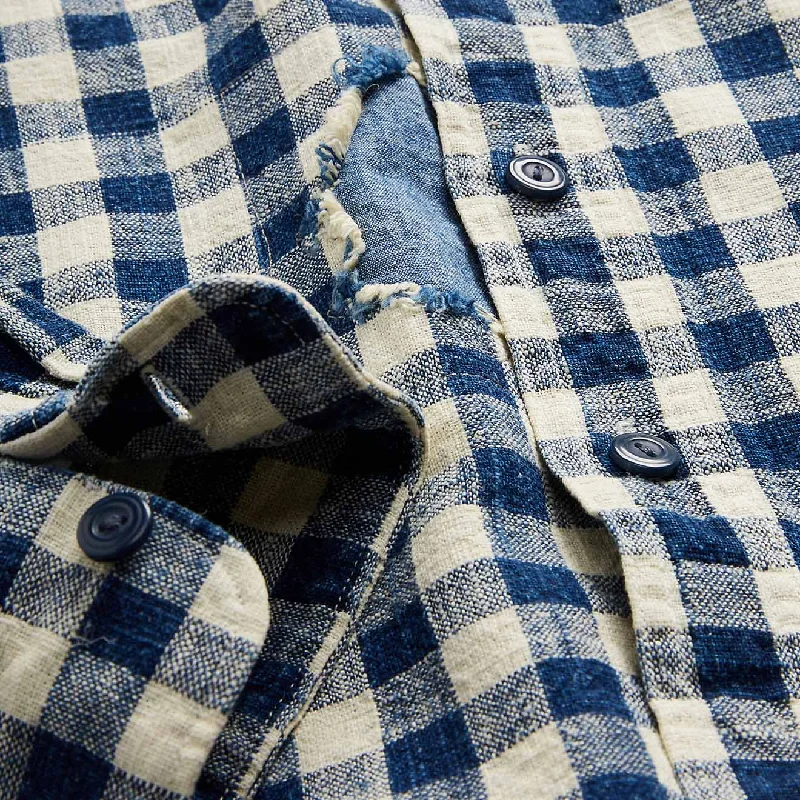 RRL by Ralph Lauren Indigo Checked Linen-Cotton Workshirt Indigo/Cream