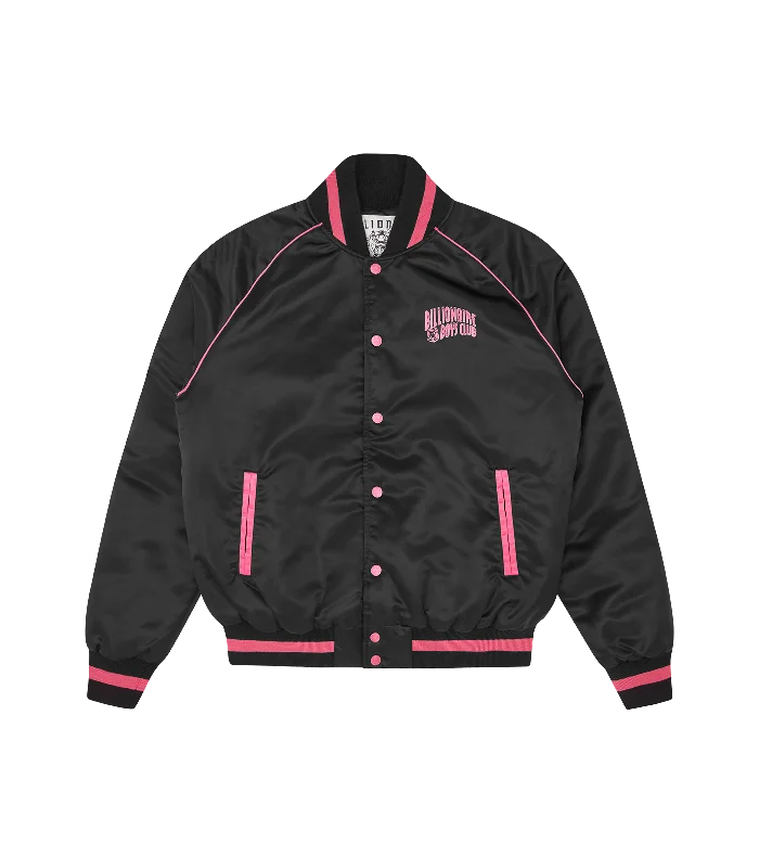 SATIN BOMBER JACKET - BLACK/PINK