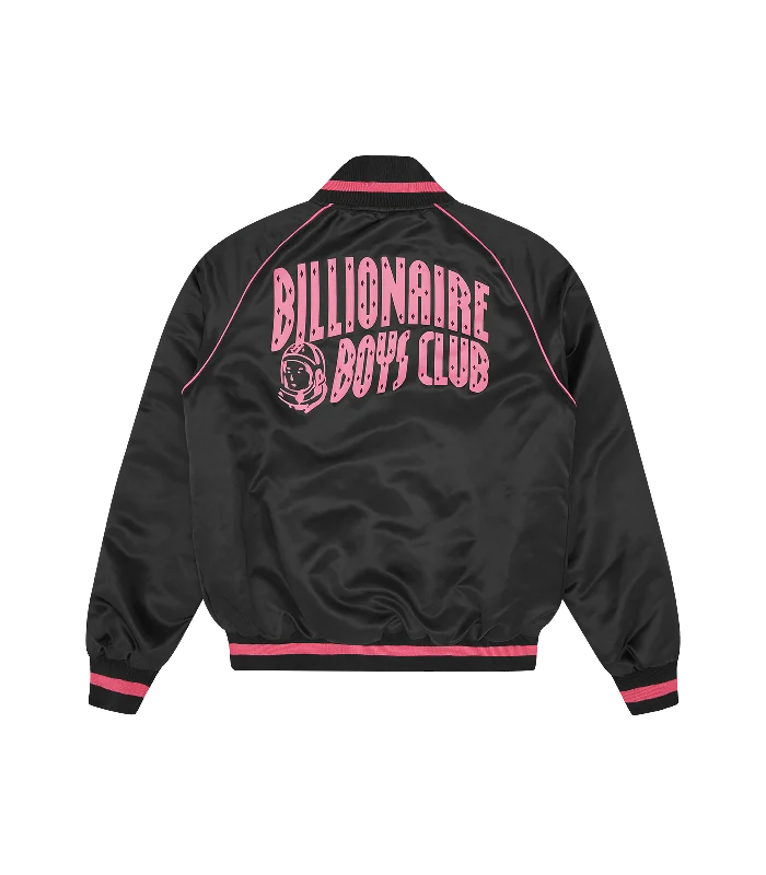 SATIN BOMBER JACKET - BLACK/PINK