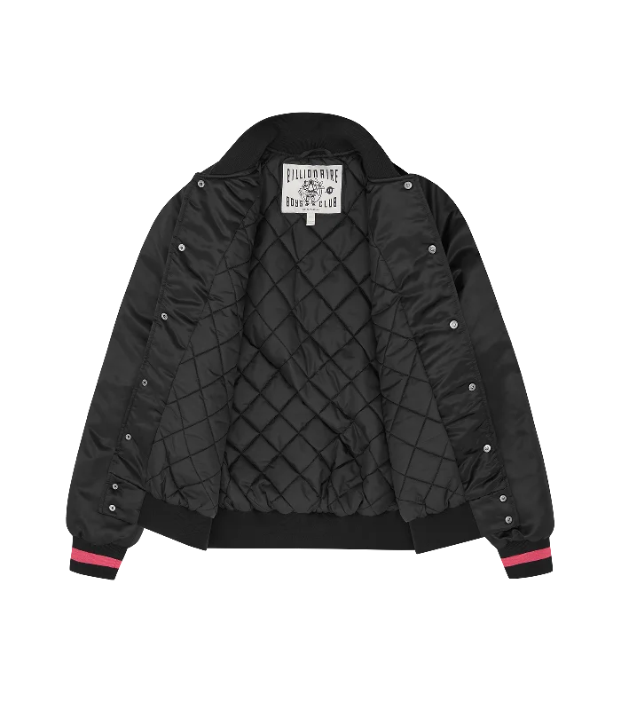 SATIN BOMBER JACKET - BLACK/PINK