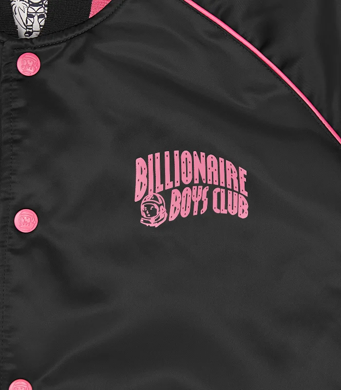 SATIN BOMBER JACKET - BLACK/PINK