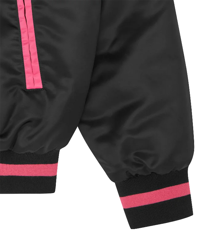 SATIN BOMBER JACKET - BLACK/PINK