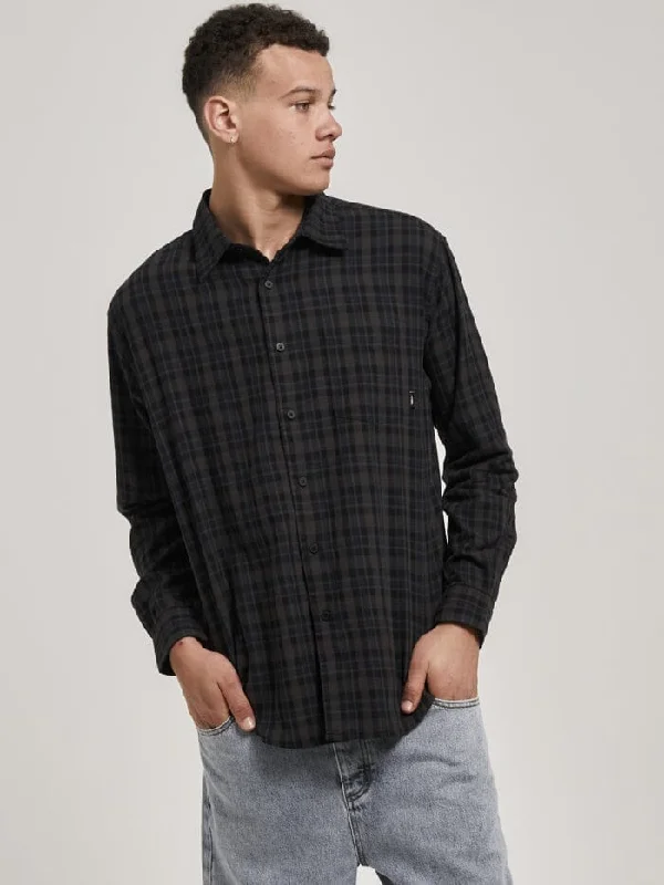 Shadow Plaid Long Sleeve Shirt - Dark Brown