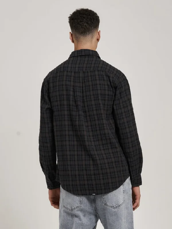 Shadow Plaid Long Sleeve Shirt - Dark Brown