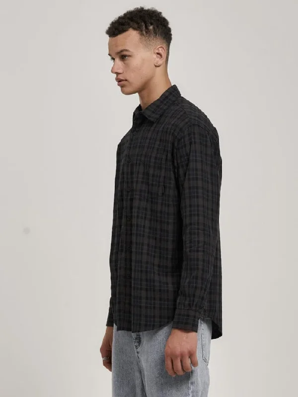 Shadow Plaid Long Sleeve Shirt - Dark Brown