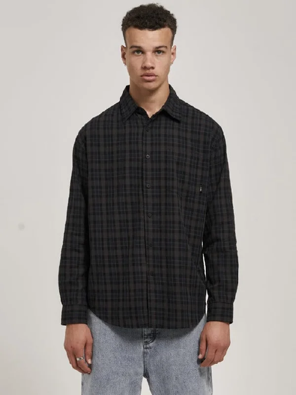 Shadow Plaid Long Sleeve Shirt - Dark Brown