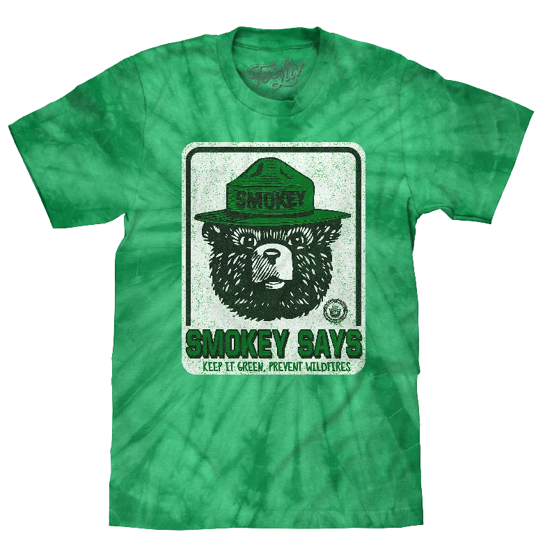 Smokey Bear Keep it Green, Prevent Wildfires Tie Dye T-Shirt - Kelly Green Tie Dye