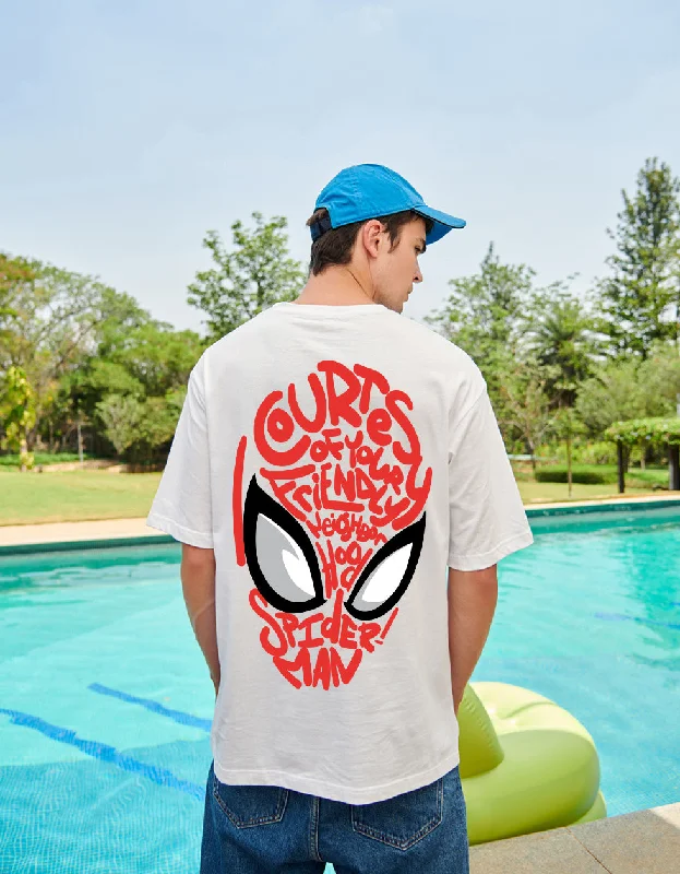 Spiderman White Oversized Back Typography Printed Tshirt