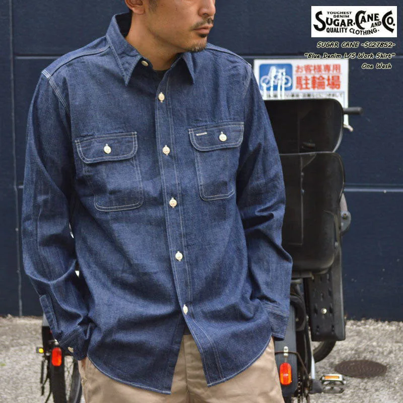 SUGAR CANE ""SC27852"" BLUE DENIM L/S WORK SHIRT