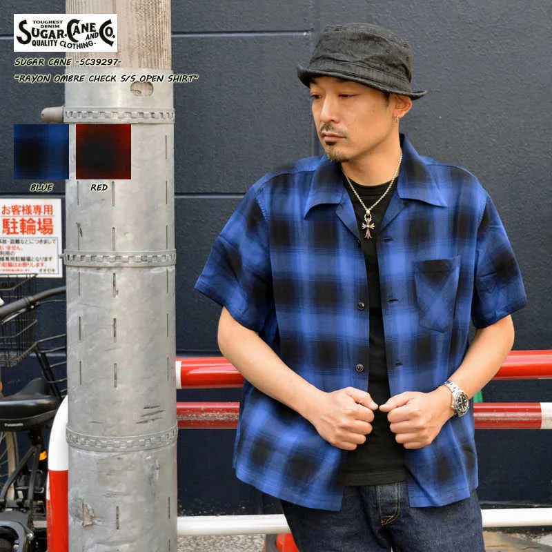 SUGAR CANE ""SC39297"" RAYON OMBRE CHECK S/S OPEN SHIRT