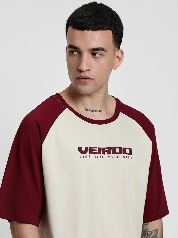 Swanwhite-Maroon Raglan Oversized Typography Printed Tshirt