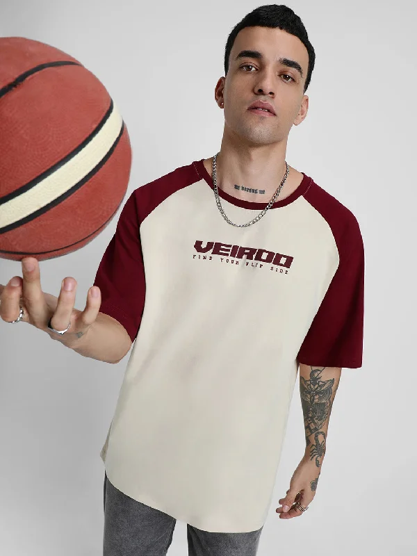 Swanwhite-Maroon Raglan Oversized Typography Printed Tshirt