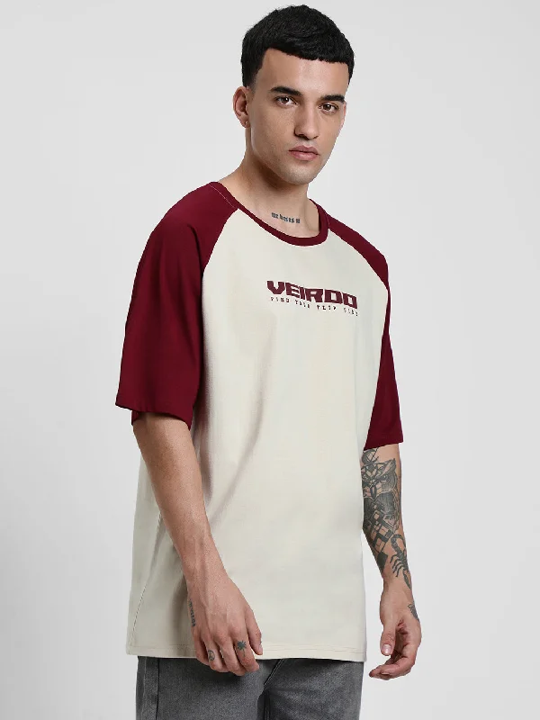 Swanwhite-Maroon Raglan Oversized Typography Printed Tshirt