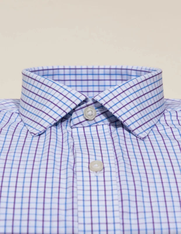 Wrinkle-Resistant Plum and Light Blue Tattersall