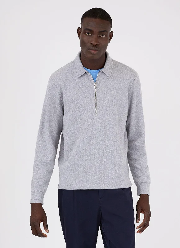 Men's Zip Polo Loopback Sweatshirt in Grey Melange