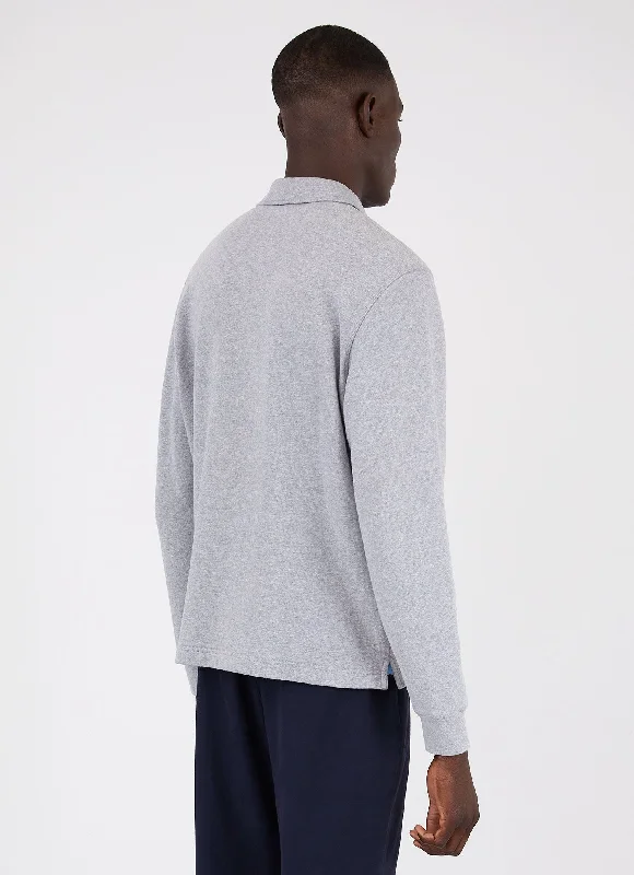 Men's Zip Polo Loopback Sweatshirt in Grey Melange