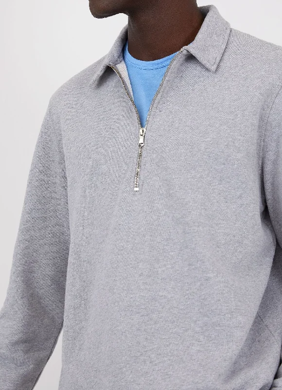 Men's Zip Polo Loopback Sweatshirt in Grey Melange