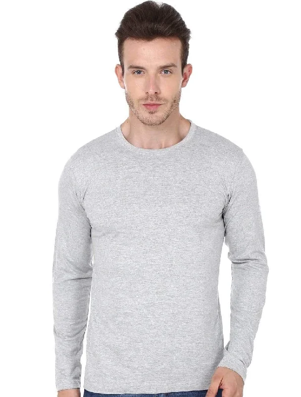 Men's round neck grey full sleeves t-shirt