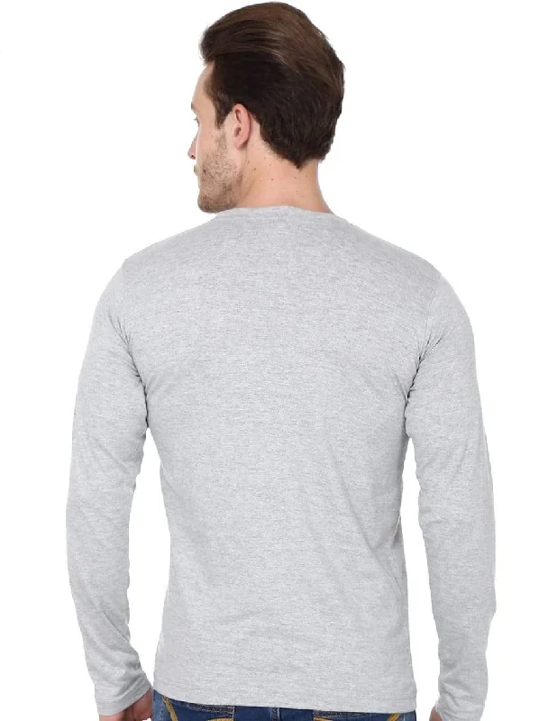 Men's round neck grey full sleeves t-shirt