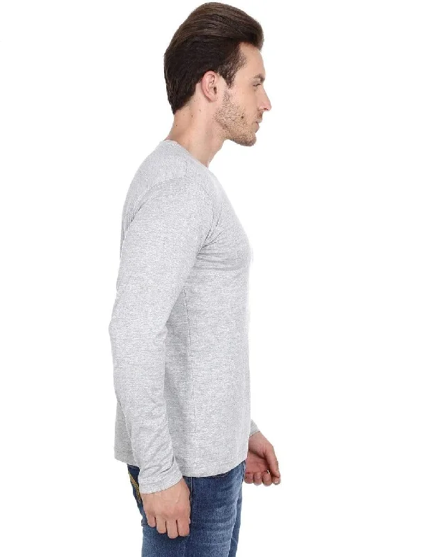 Men's round neck grey full sleeves t-shirt