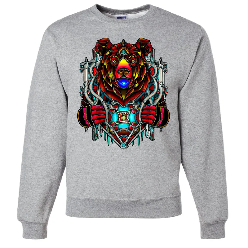 Stained Glass Gothic Cyborg Bear Crewneck Sweatshirt