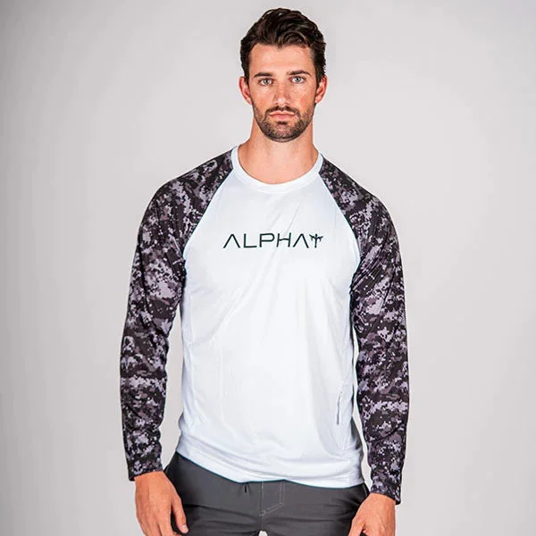 Tactical Long Sleeve Mesh | White | 2 Sleeve Black Out Digi Camo | Alpha