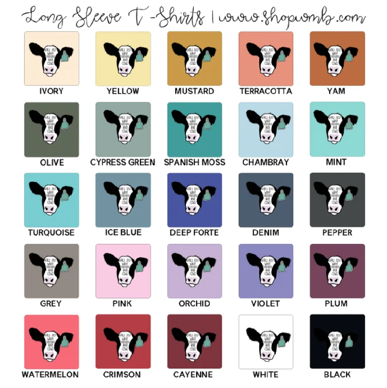 Turquoise and Cows LONG SLEEVE T-Shirt (S-3XL) - Multiple Colors!